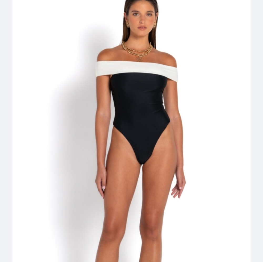 NWT Empire One Piece Swimsuit High Waisted Off the Shoulder S B20‎